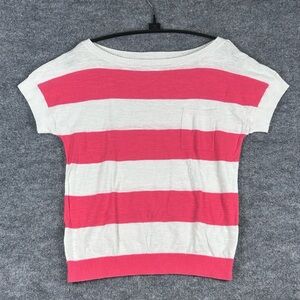 Ann Taylor LOFT MP Pink/Coral White Striped 100% Cotton Knit Top